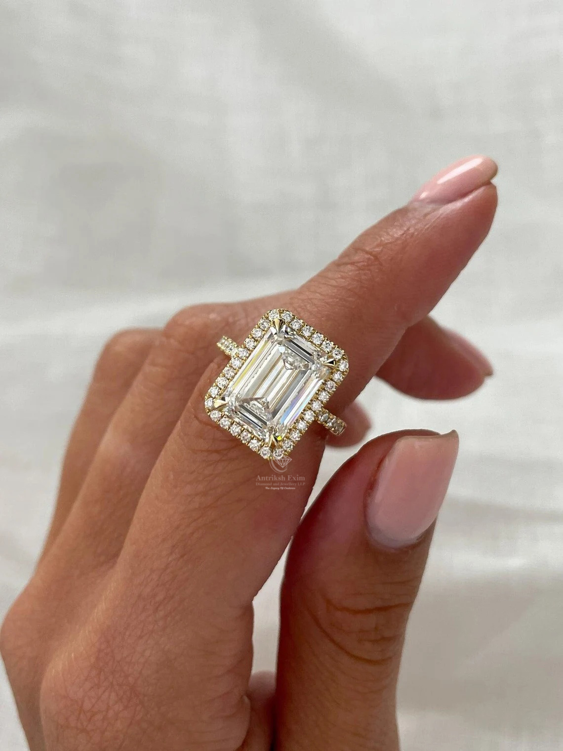 Radiant Cut Halo Solitaire Accent Engagement Ring