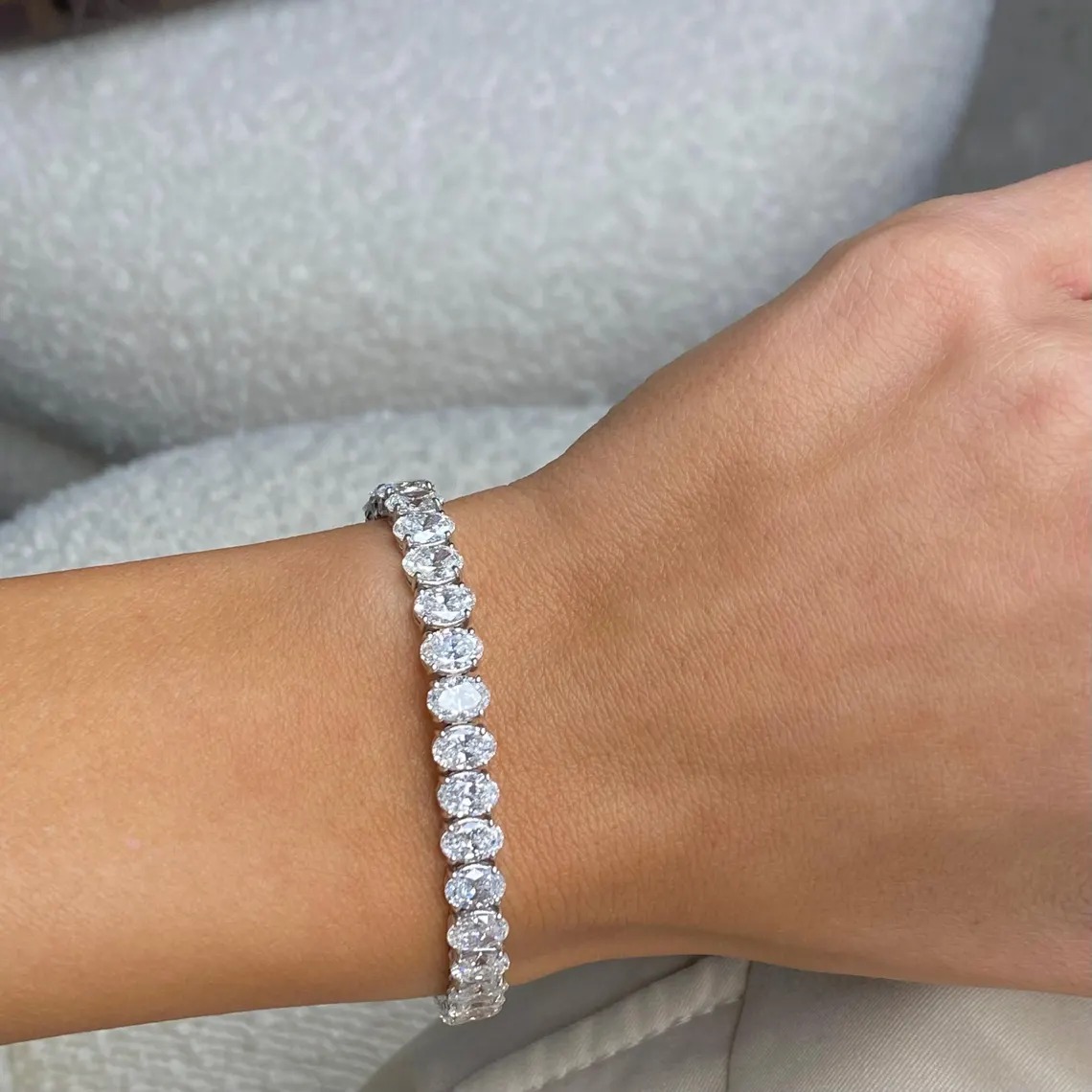 20 Carat D-VVS2 Oval Cut Real Lab Grown Diamond Tennis Bracelet  18k White Gold Prong Set Bracelet  Luxurious Gift for Her Bridal Jewelry