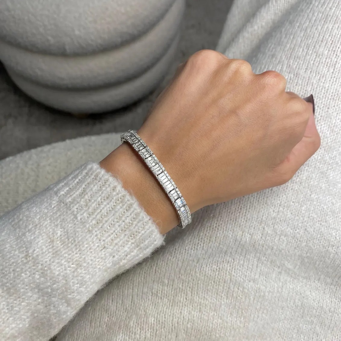 Luxurious 8.00 Ct Baguette & Round Cut Diamonds Bracelet 14K White Gold  D Color VVS2 Clarity  Wedding Jewelry  Unique Diamonds Bracelet