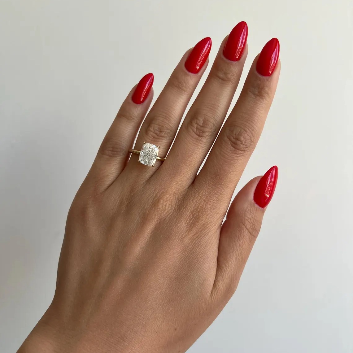 4 Carat Elongated Cushion Lab Grown Diamond Solitaire Ring  IGI Certified E-VVS2 Cushion Cut Lab Diamond  14k Yellow Gold Engagement Ring