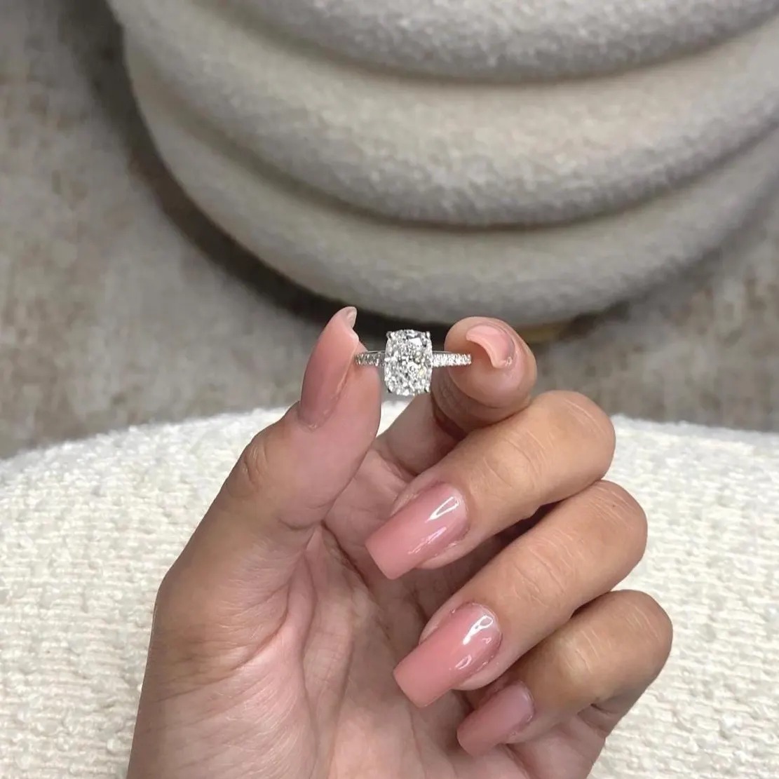 Elegant 2.80 Carat D-VVS2 Elongated Cushion Cut Lab-Grown Diamond Ring with Hidden Halo & Pavé Accents in 14k White Gold Cathedral Setting