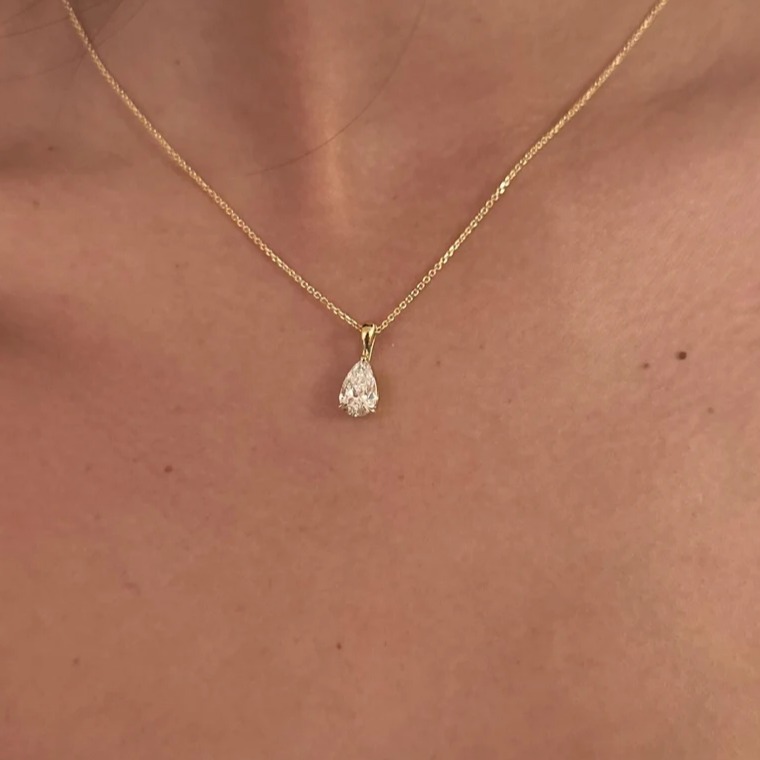 1 Carat Pear Cut Diamond Necklace  Lab Grown Diamond Pendant  Solitaire Necklace for Women  IGI Certified  14K Gold  Gift For Her