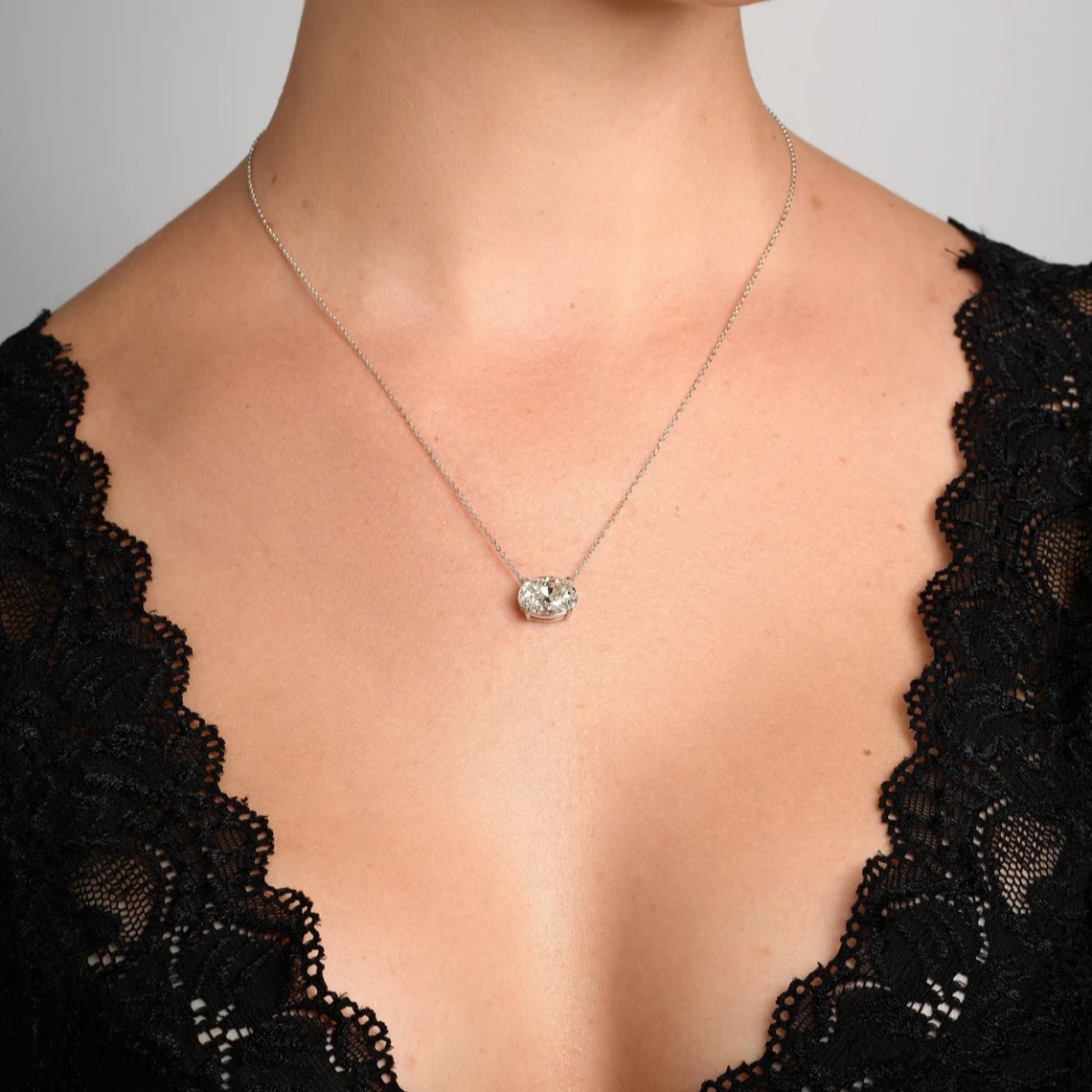 3 Ct Oval Cut IGI Certified E Color VVS2 Clarity Excellent Cut Lab Grown Diamond Solitaire Pendant 14K White Gold, Oval Cut Diamond Pendant