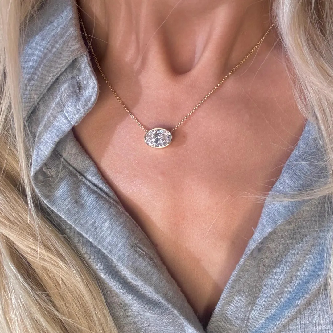 4.00 Ct Lab Grown Bezel Solitaire Necklace  Oval Cut Diamond Bezel Necklace  Diamond Solitaire Necklace  14k Gold Pendant  Gift For Her