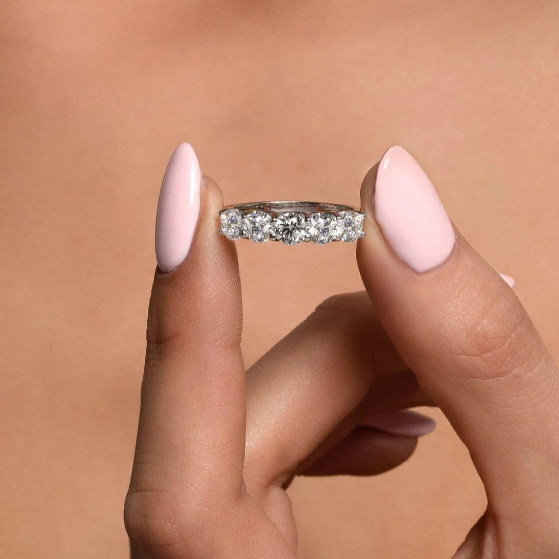 1 Carat Lab Grown Round Cut Five Stone Diamond Ring  D Color VVS1 Clarity Lab Grown Diamond Wedding Band  Anniversary Ring  Gift For Her