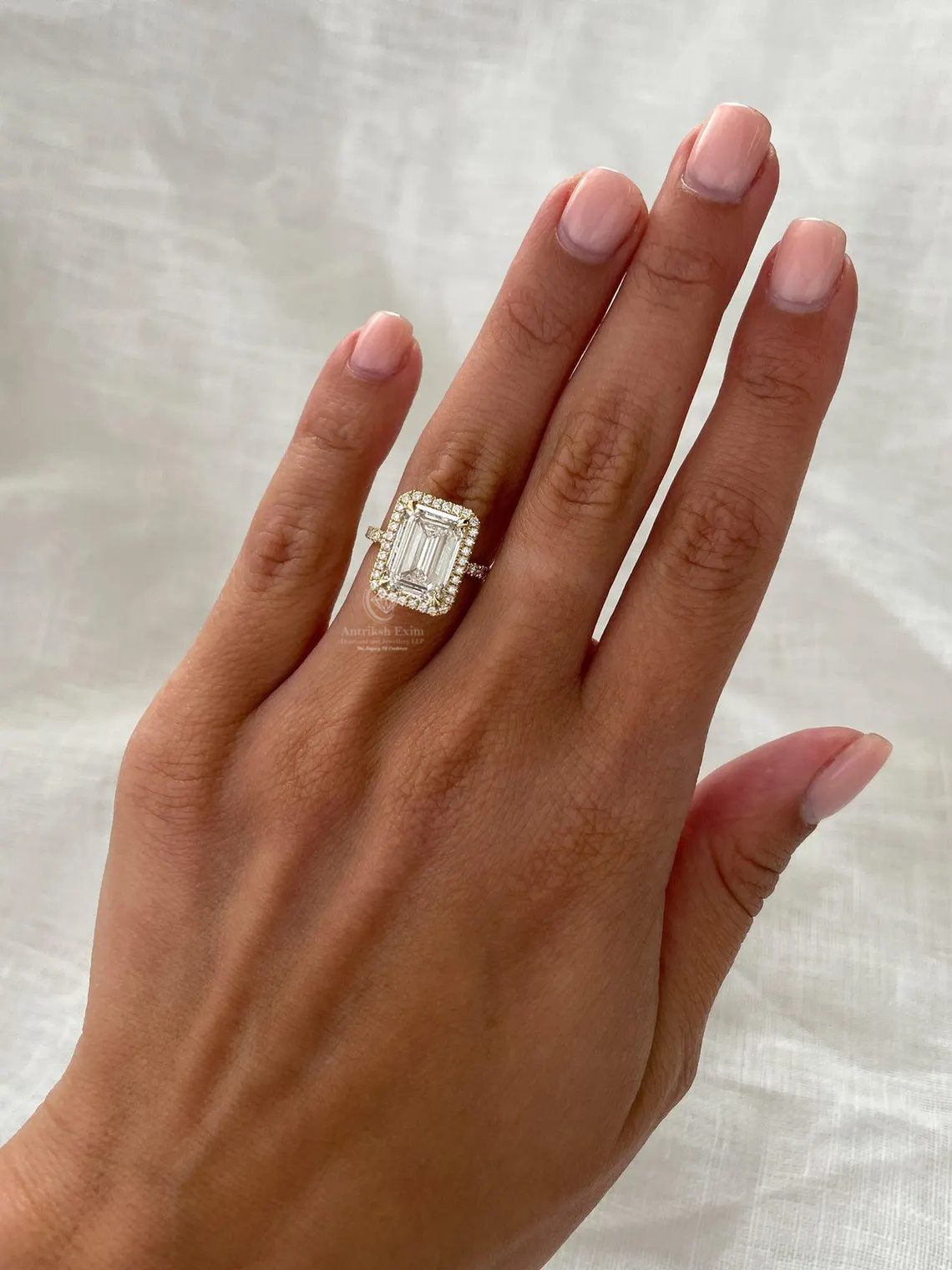 Radiant Cut Halo Solitaire Accent Engagement Ring