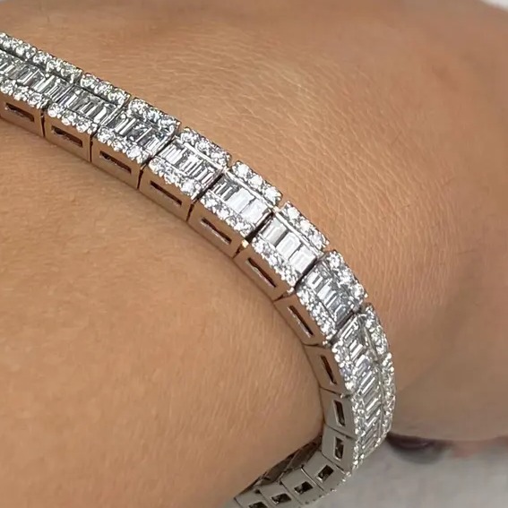 Luxurious 8.00 Ct Baguette & Round Cut Diamonds Bracelet 14K White Gold  D Color VVS2 Clarity  Wedding Jewelry  Unique Diamonds Bracelet