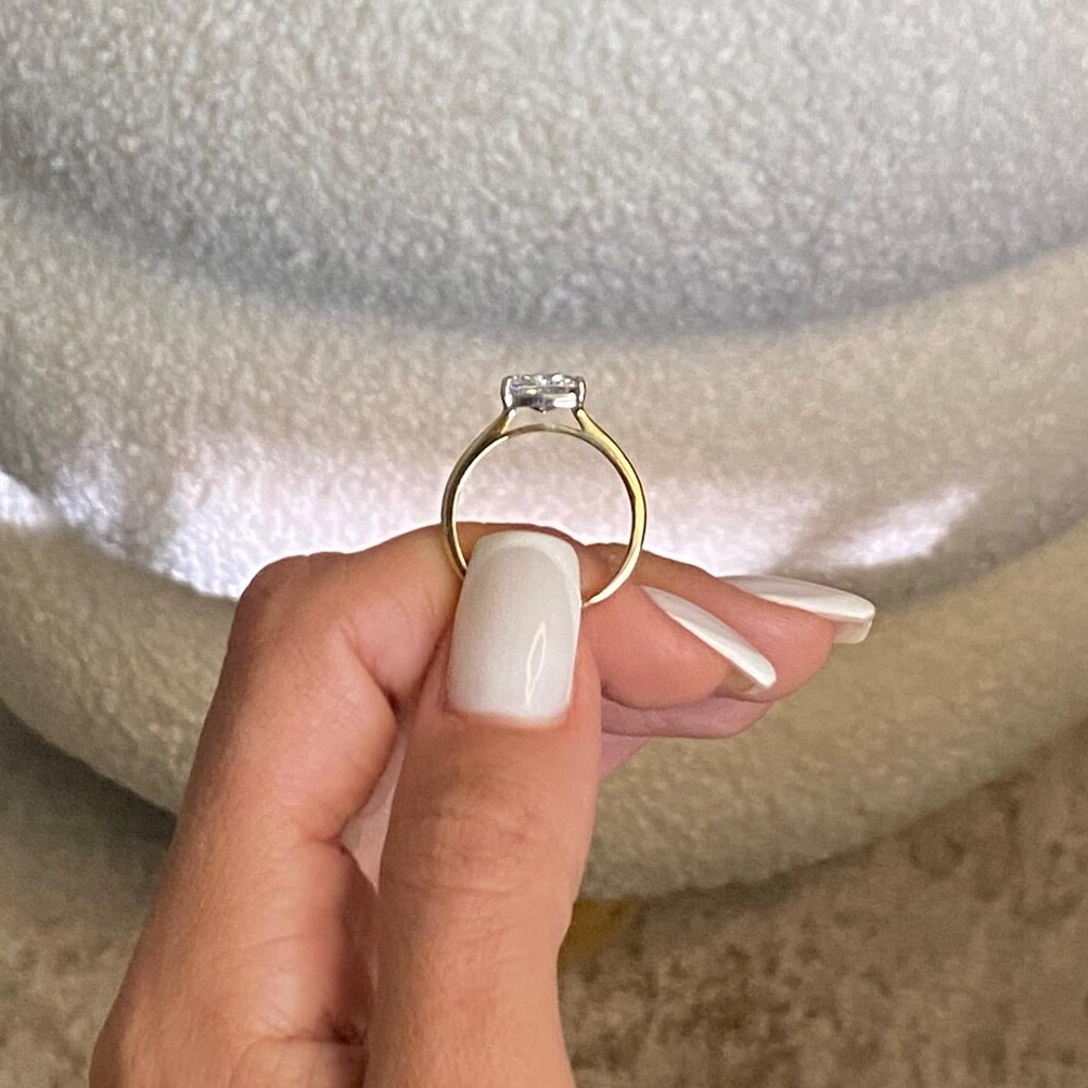 1.50 Carat Elongated Cushion Cut Lab Grown Diamond Ring  East West Solitaire Engagement Ring  18k Gold Cathedral Solitaire Unique Ring