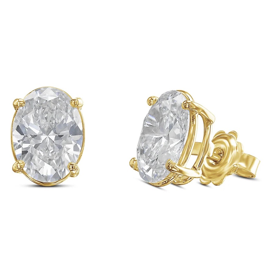 2 Carat Oval Cut Lab Grown Diamond Stud Earrings  Gift For Her  1ct Each  14K Gold  Classic 4 Prong Solitare Setting  IGI Certified