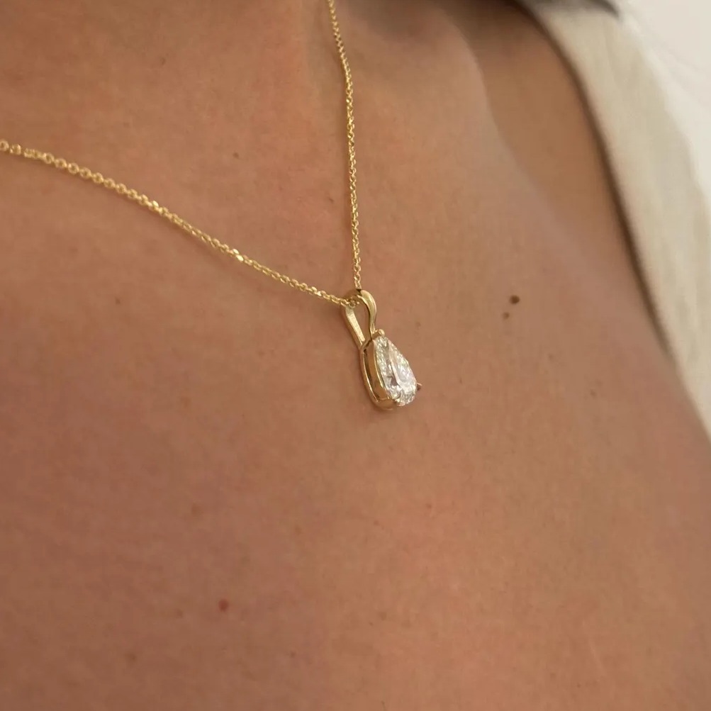 1 Carat Pear Cut Diamond Necklace  Lab Grown Diamond Pendant  Solitaire Necklace for Women  IGI Certified  14K Gold  Gift For Her