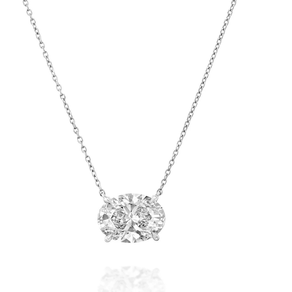 3 Ct Oval Cut IGI Certified E Color VVS2 Clarity Excellent Cut Lab Grown Diamond Solitaire Pendant 14K White Gold, Oval Cut Diamond Pendant