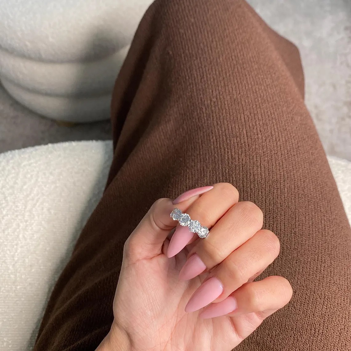 5 Carat D Color Internally Flawless Round Cut Lab Grown Diamonds Wedding Band  Five Stone Eternity Band  Lab Diamond Gift For Her  14k